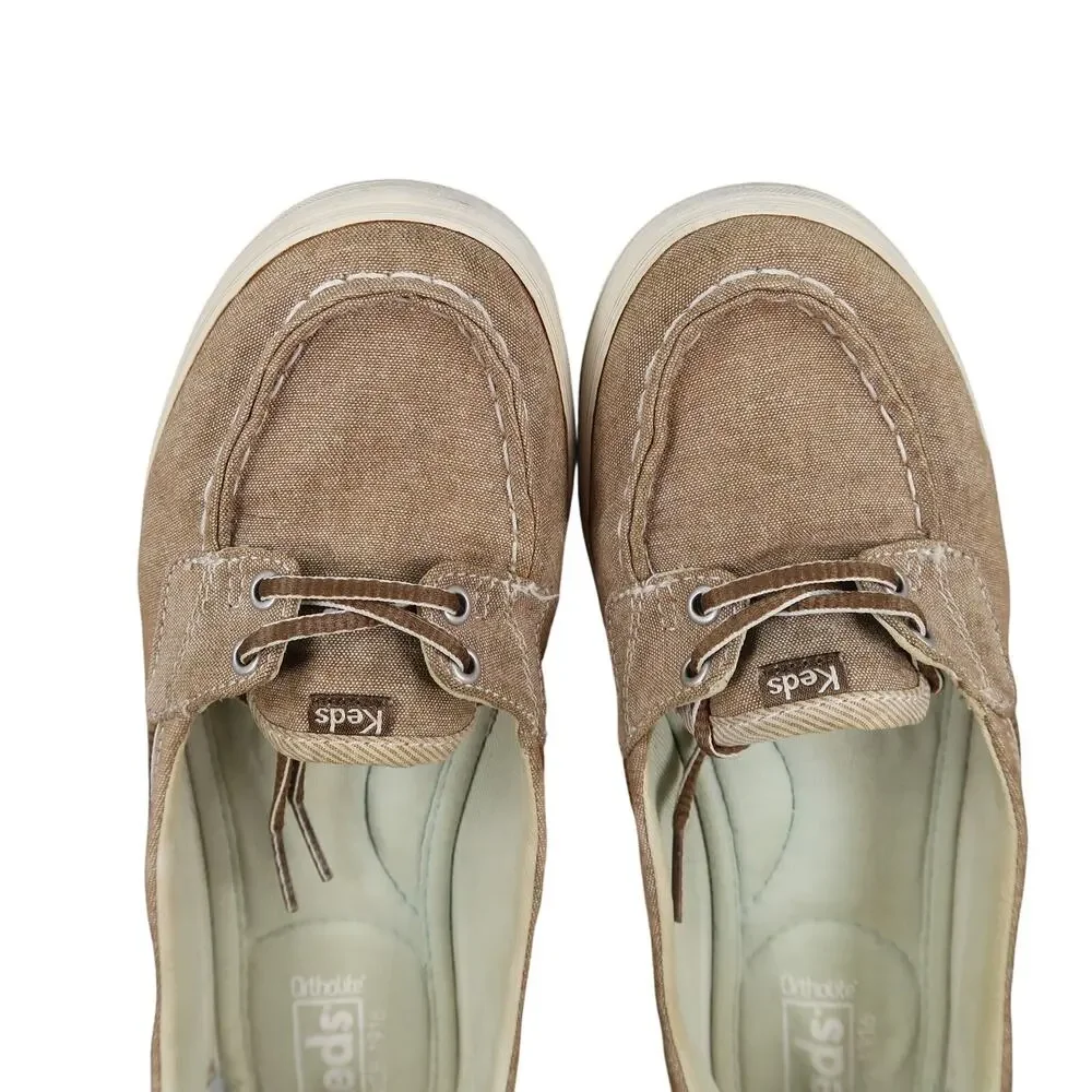Keds Shoes Womens 7.5 Boat Sneaker Slip On Casual Comfort Two Eye Moc Toe Brown